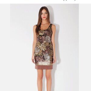 Hale Bob Gold Floral Sequin Cocktail Dress | Tank Sleeveless
